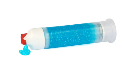 tube of toothpaste with dispenser on white background