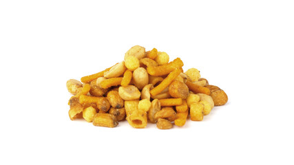 assorted beer snack isolated on white background