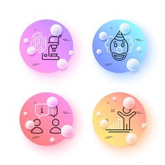 Winner, Fingerprint research and Interview minimal line icons. 3d spheres or balls buttons. Clown icons. For web, application, printing. Best result, Lab microscope, Job meeting. Vector