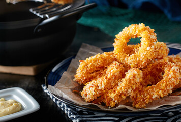 Delicious fried food, fried squid rings.