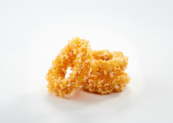 Delicious fried food, fried squid rings.on white background