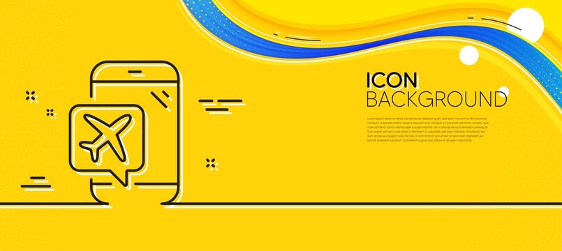Flight mode line icon. Abstract yellow background. Airplane mode sign. Turn device offline symbol. Minimal flight mode line icon. Wave banner concept. Vector