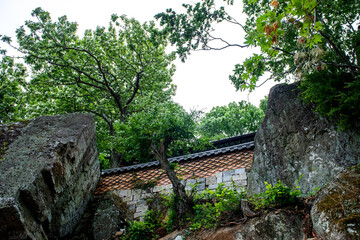 Fototapeta premium The beautiful Buddhist temple Hyangiram,morning of the quiet temple in the seaside.