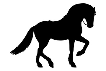 Black silhouette of a horse on white background, running
