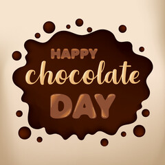 chocolate day poster. chocolate letters, spreading chocolate, heart shaped candy. black and milky. vector illustration