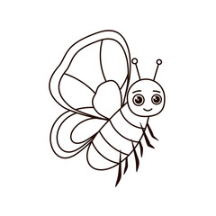 Cute butterfly with big kind eyes. A character to illustrate a children's coloring book. Butterfly on a white background