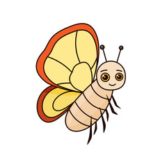 Cute butterfly on a white background in a flat style. Children's vector illustration
