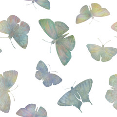 Abstract watercolor butterflies collected in a seamless pattern.