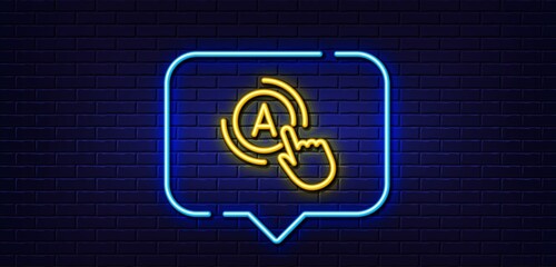 Neon light speech bubble. Ab testing line icon. Ui test button sign. Neon light background. Ab testing glow line. Brick wall banner. Vector