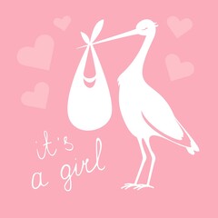 vector image of a stork with a parcel (girl)