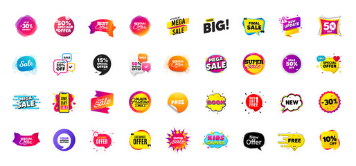 Promo offer discount sale banners. Best deal price stickers. Black friday special offer tags. Sale bubble coupon. Promotion discount banner templates design. Buy offer sticker. Promotion flyer. Vector