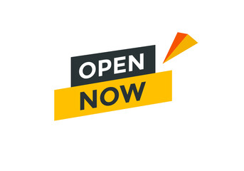 Open Now button. Open Now text web banner template. Sign icon banner
