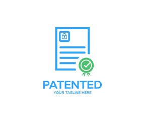 Patent document concept logo design. Documents for registration of a patent for an invention. Intellectual property protection concept vector design and illustration.