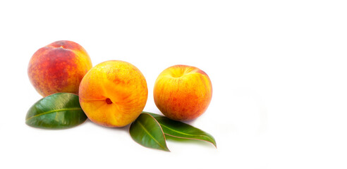 Fototapeta na wymiar Fruit. Ripe peach fruit highlighted on a white background. Close-up photo. 