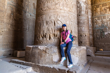 Tourist at Dendera temple in Luxor, Egypt