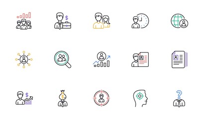 Human resources icons. Head Hunting, Job center and User. Interview linear icon set. Bicolor outline web elements. Vector