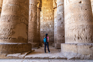 Tourist at Dendera temple in Luxor, Egypt