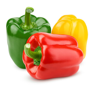 sweet pepper, red, green, yellow paprika, isolated on white background, clipping path, full depth of field
