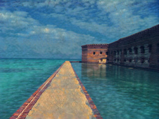 Image of Fort Jefferson in Dry Tortugas National Park; edited to look like a painting.