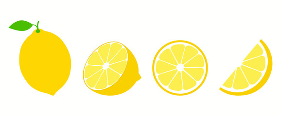 Fresh lemon fruit. Collection of lemon vector icons isolated on white background. Vector illustration for design and print - obrazy, fototapety, plakaty