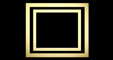Golden shiny double frame on a black background. Golden color frame on isolated black background for text or design.3d render.
