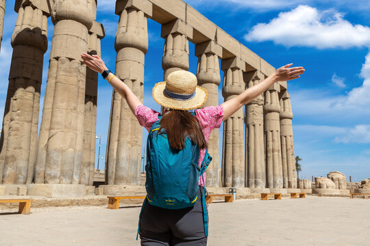 Woman tourist at Luxor Temple
