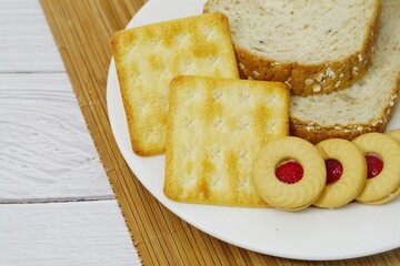 snack cookies image on white wooden background