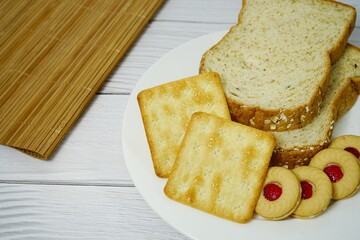 snack cookies image on white wooden background