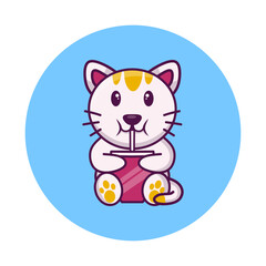 cute cat with drink cup vector illustration
