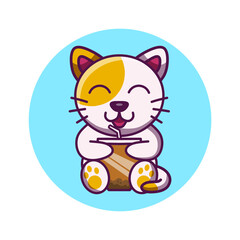 cute cat with drink cup vector illustration