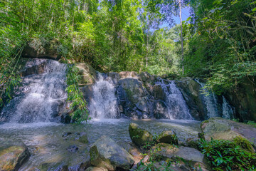 Four waterfall way in the forest at Sapun, Nan, Thailand.