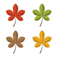 A set of autumn leaves in different colors in a flat style. Vector image.