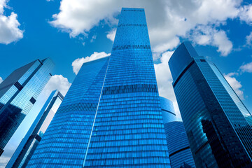 Naklejka premium Tall buildings against the background of the sky. A modern city with skyscrapers.