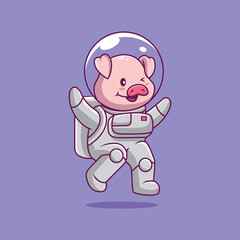 Cute pig astronaut flying cartoon illustration