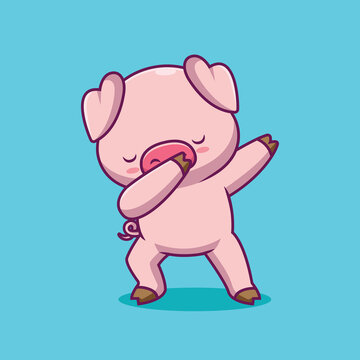 Cute pig dabbing cartoon illustration