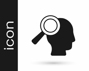 Black Magnifying glass for search job icon isolated on white background. Recruitment or selection concept. Search for employees and job. Vector