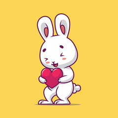 Cute rabbit holding love cartoon illustration