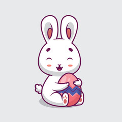 Cute rabbit hug easter egg cartoon illustration