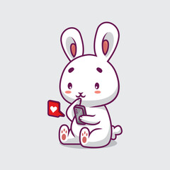 Cute rabbit playing phone cartoon illustration