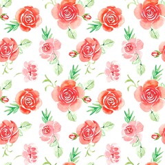 Naadloos patroon met handgetekende aquarel rode rozen
