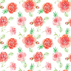 Zelfklevend behang Bloemen Naadloos patroon met handgetekende aquarel rode rozen