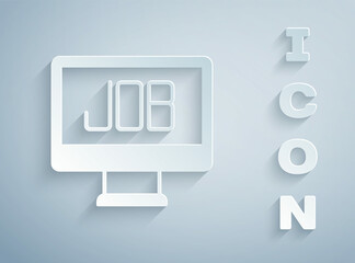 Paper cut Search job icon isolated on grey background. Recruitment or selection concept. Human resource and recruitment for business. Paper art style. Vector