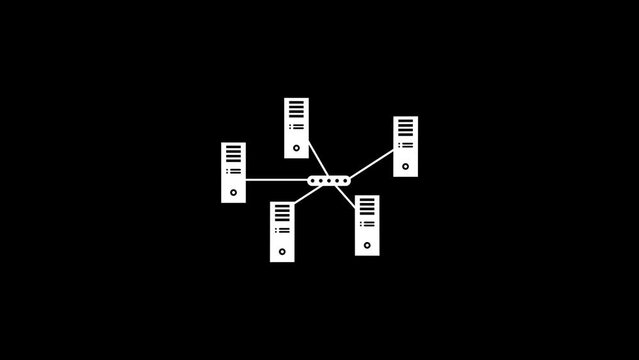 White picture of internet server on a black background. data transmission over the Internet. Distortion liquid style transition icon for your project. 4K video animation for motion graphics and