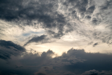 dark sky with thick storm clouds before thunderstorm