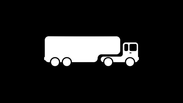 White picture of truck on a black background. long-distance transportation of goods. Distortion liquid style transition icon for your project. 4K video animation for motion graphics and compositing.
