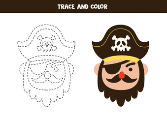 Fototapeta premium Trace and color cute pirate. Worksheet for children.