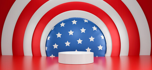 3D render white stage on America banner background