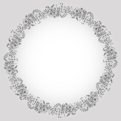 Decorative card with frame from sketches delicate vintage twigs with flowers and tendrils