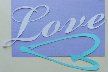 lavender love letters and blue heart on purple and gray