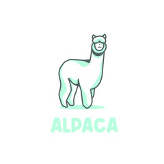 Hairy beautiful alpaca line art illustration logo